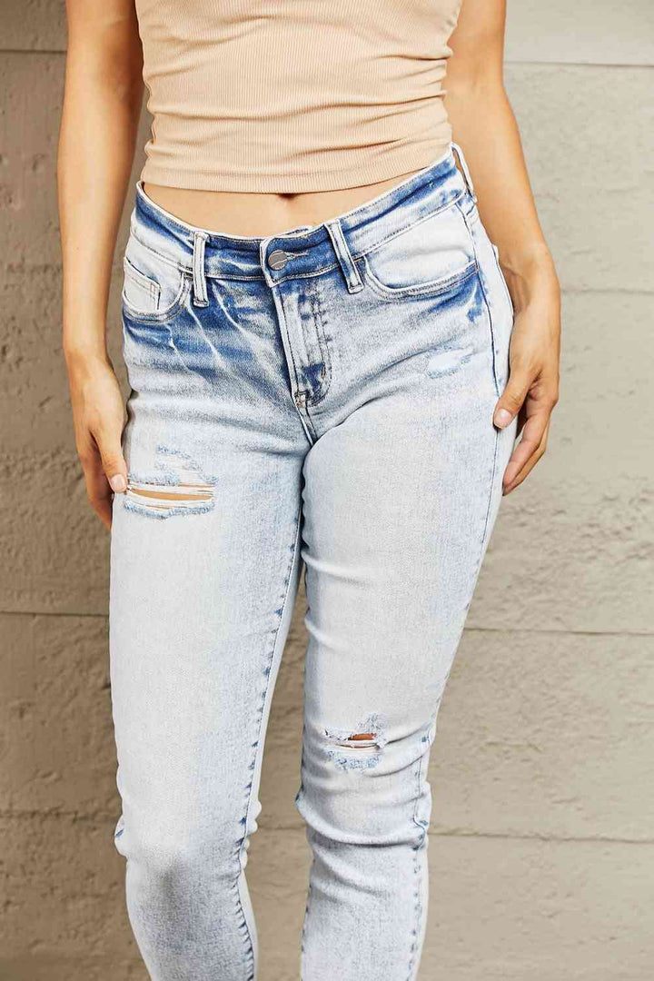 BAYEAS Mid Rise Acid Wash Skinny Jeans | 1mrk.com