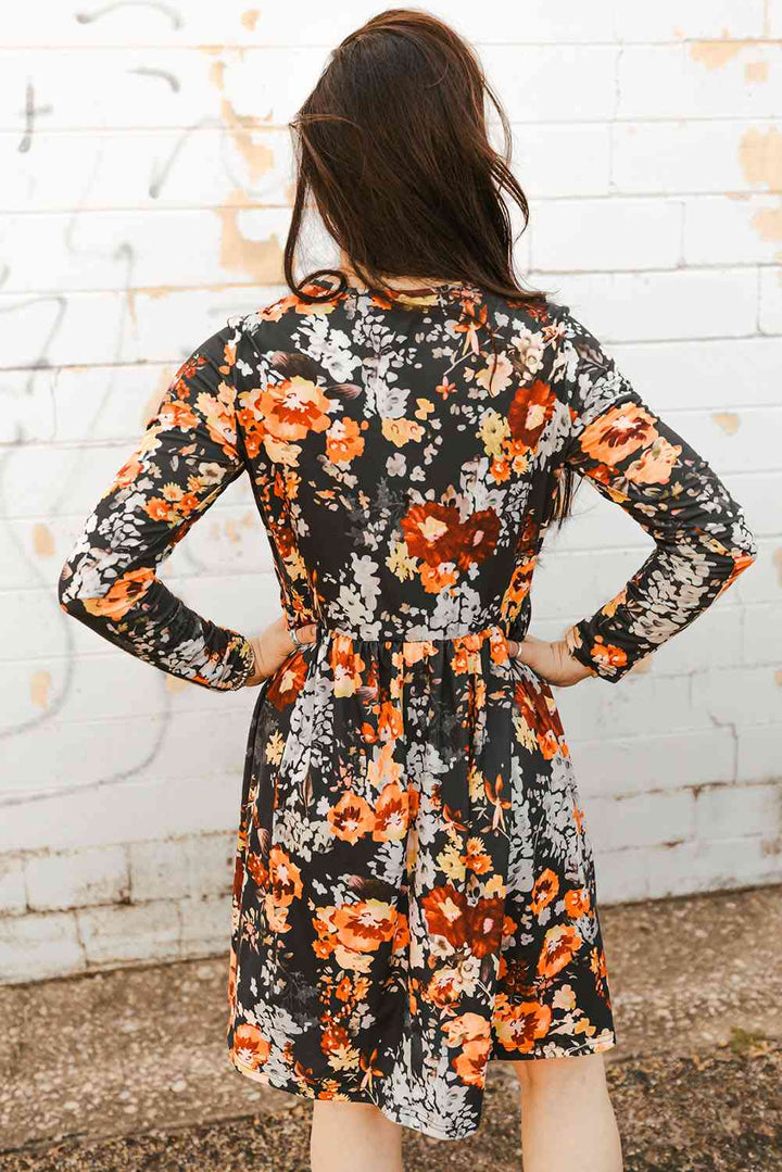 Floral Print Long Sleeve Dress |1mrk.com