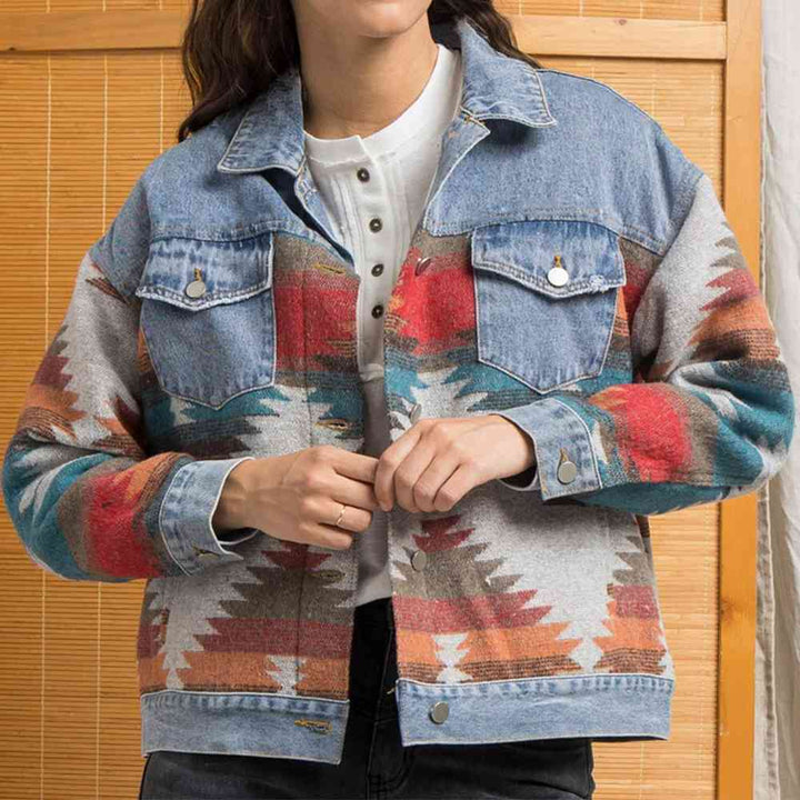 Printed Button Down Denim Shacket | 1mrk.com