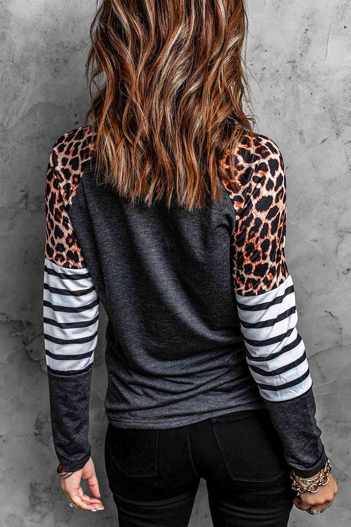 Leopard Striped Raglan Sleeve Top | 1mrk.com