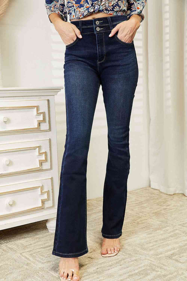 Kancan Full Size High Rise Wide Waistband Bootcut Jeans | 1mrk.com