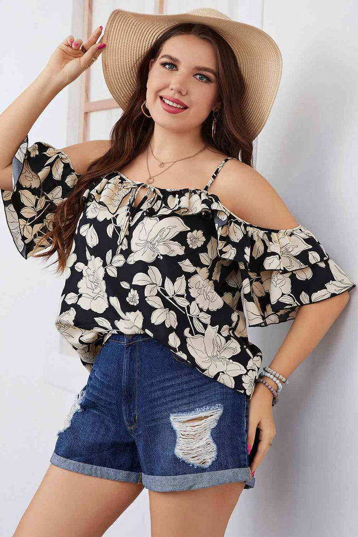 Plus Size Floral Spaghetti Strap Blouse | 1mrk.com