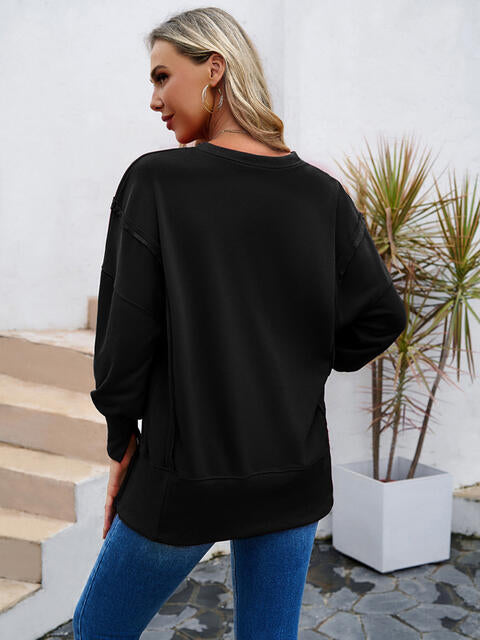 Round Neck Slit Sweatshirt | 1mrk.com