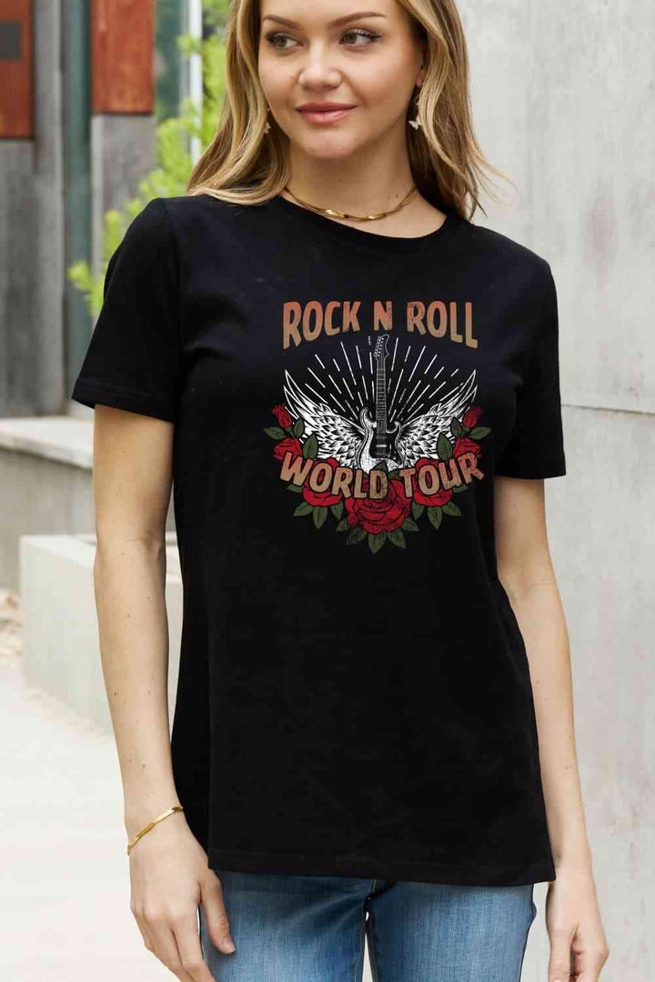 Simply Love Full Size ROCK N ROLL WORLD TOUR Graphic Cotton Tee | 1mrk.com