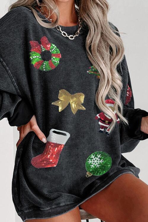 Sequin Patch Christmas Element Sweatshirt | 1mrk.com