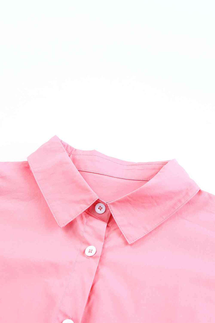 Double Take Buttoned Lapel Collar Dropped Shoulder Long Shirt |1mrk.com