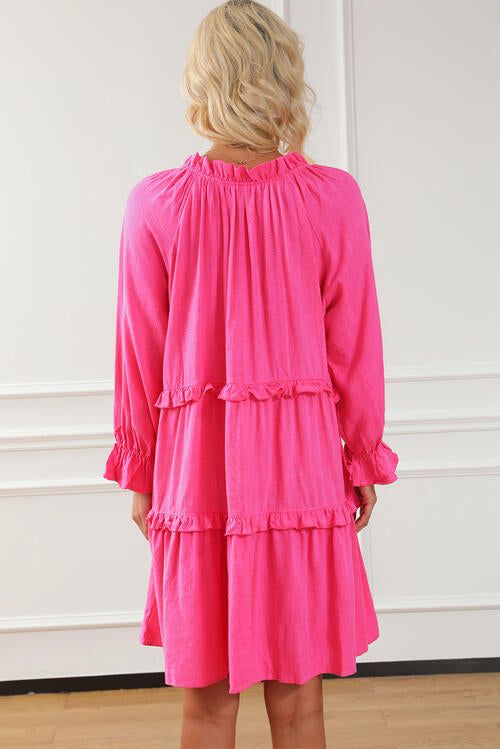 Tie Neck Flounce Sleeve Tiered Dress |1mrk.com