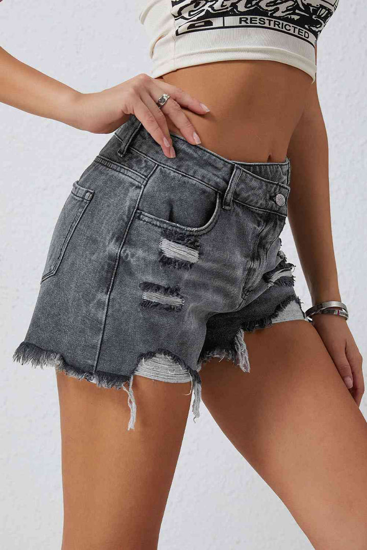 Asymmetrical Distressed Denim Shorts | 1mrk.com