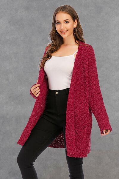 Pocketed Open Front Long Sleeve Cardigan |1mrk.com