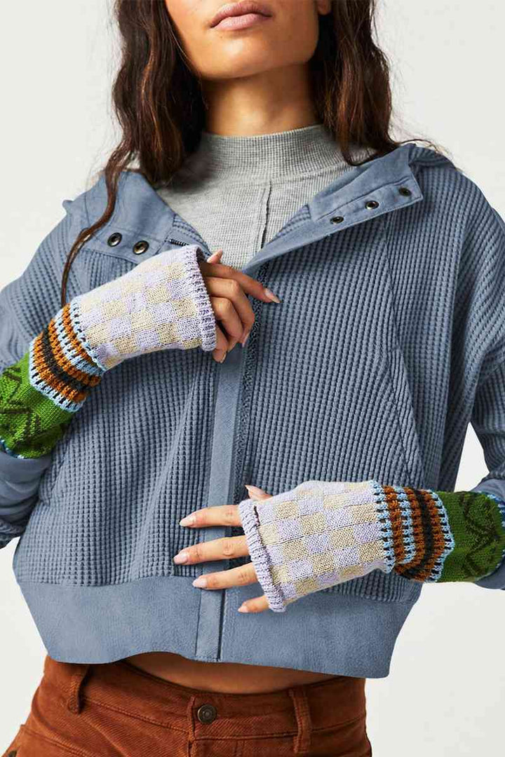 Waffle-Knit Long Sleeve Hooded Jacket |1mrk.com