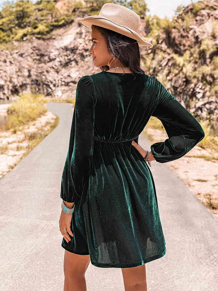 Embroidered Square Neck Long Sleeve Dress | 1mrk.com