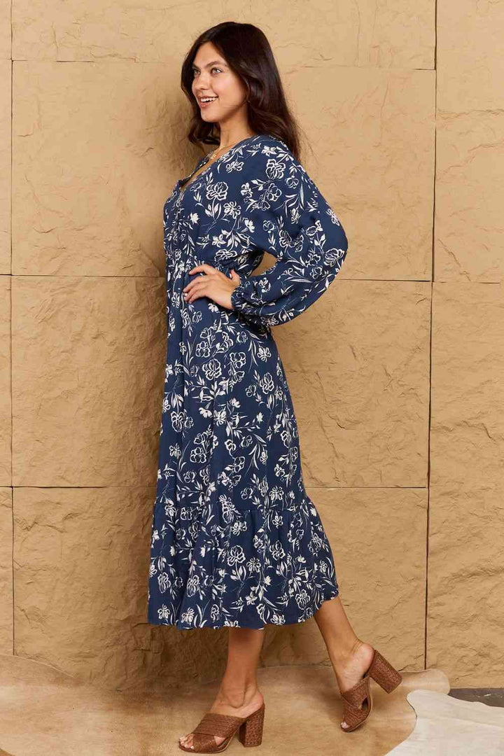 HEYSON Night Out Full Size Balloon Sleeve Floral Midi Dress | 1mrk.com