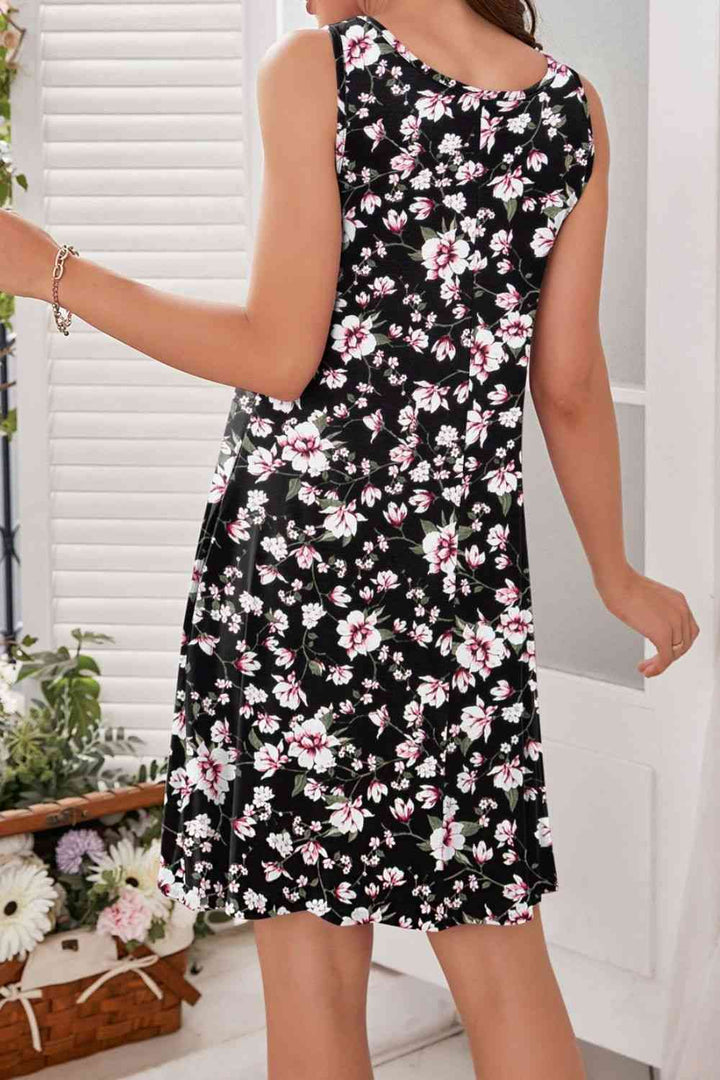 Printed Round Neck Sleeveless Dress |1mrk.com