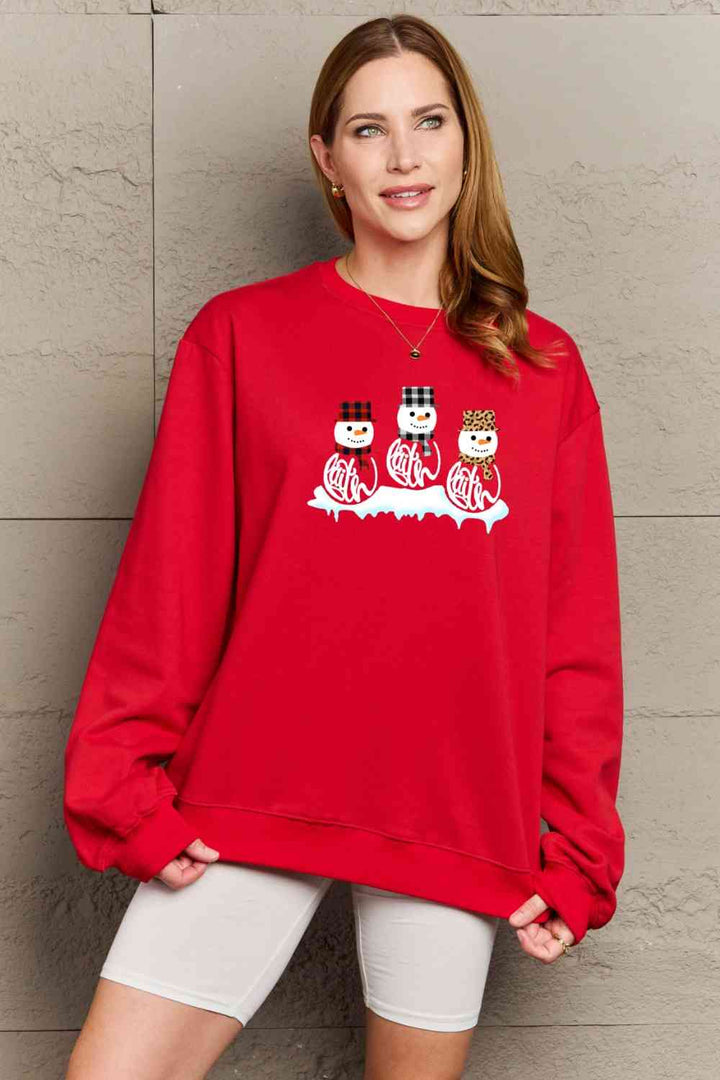 Simply Love Full Size Snowmen Graphic Sweatshirt |1mrk.com