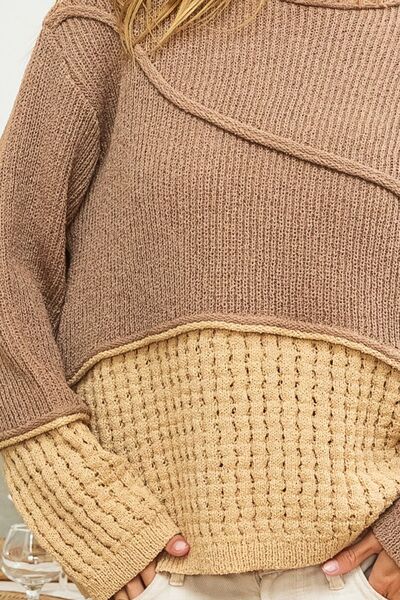 BiBi Texture Detail Contrast Drop Shoulder Sweater |1mrk.com