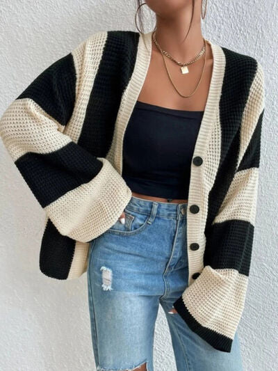 Striped Button Up Cardigan | Trendsi