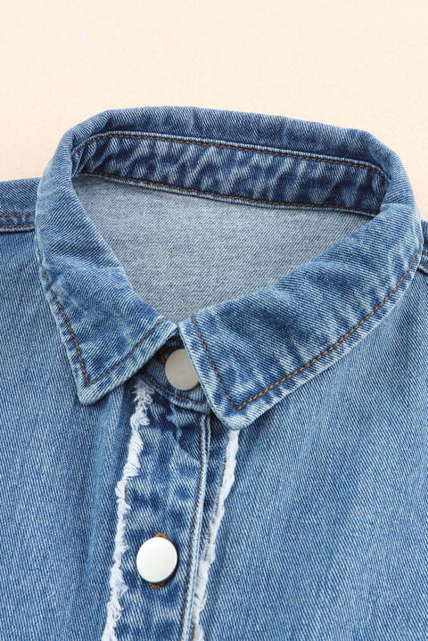 Raw Hem Button Up Denim Jacket with Breast Pockets | 1mrk.com