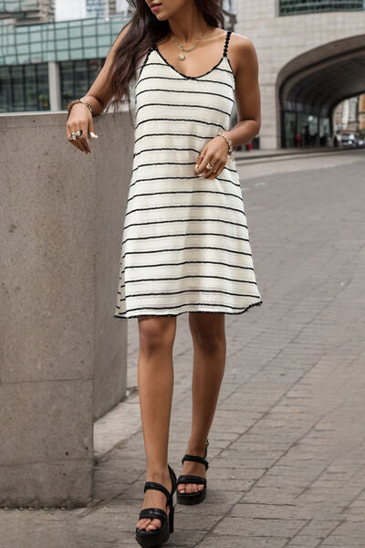 Striped Scoop Neck Mini Dress |1mrk.com