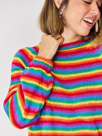 Striped Round Neck Long Sleeve Sweater | Trendsi