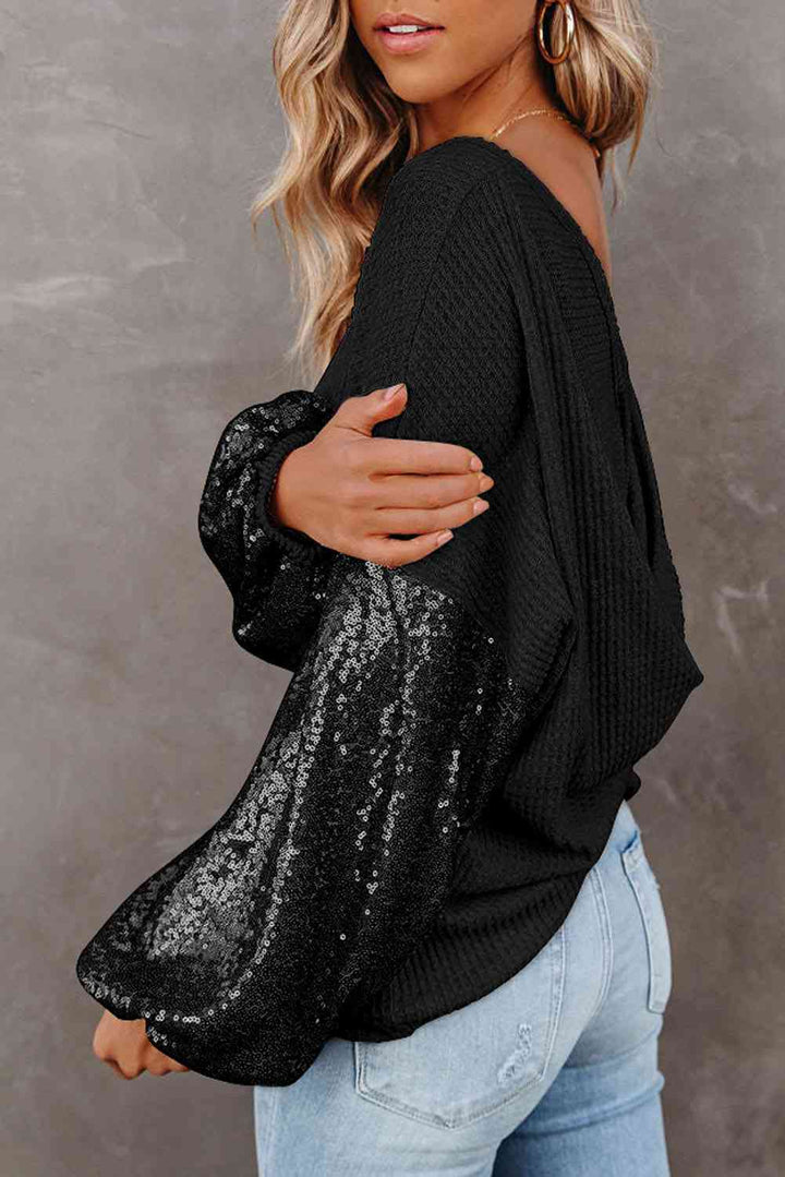 Sequin Waffle-Knit Blouse | 1mrk.com