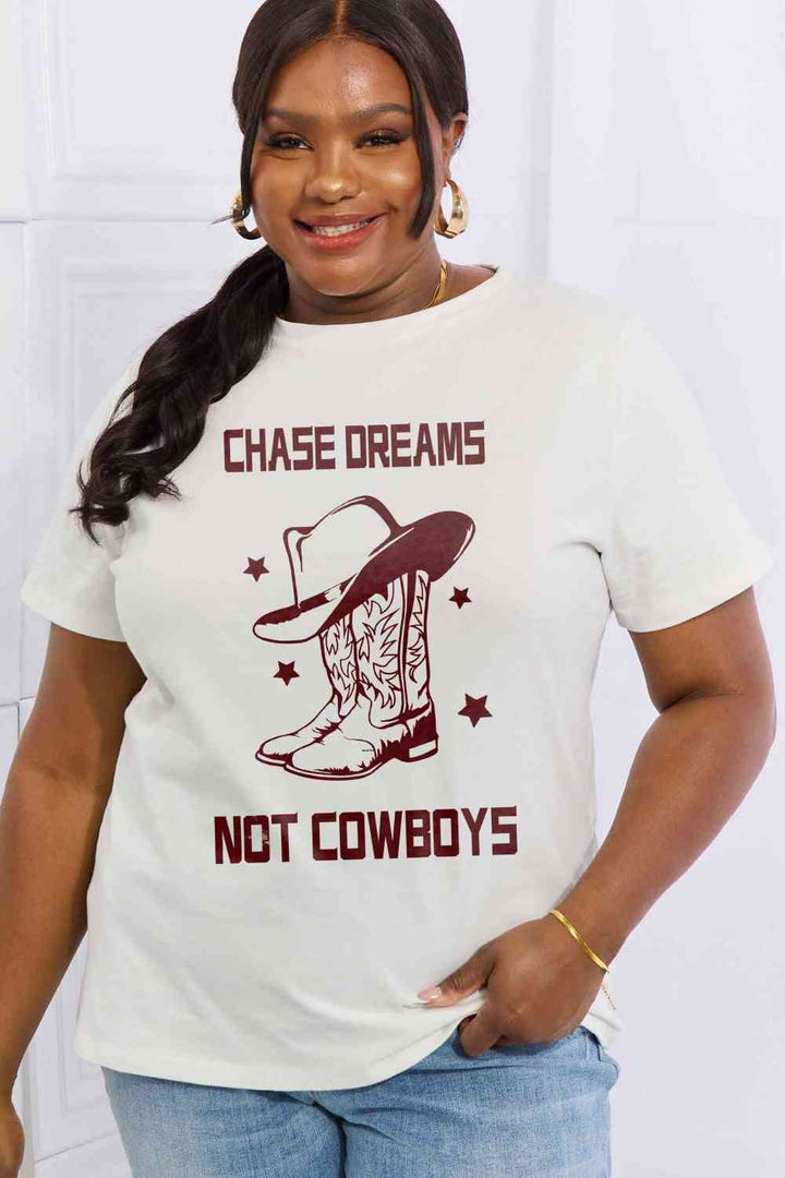 Simply Love Simply Love Full Size CHASE DREAMS NOT COWBOYS Graphic Cotton Tee | 1mrk.com