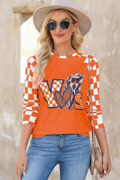 Checkered Round Neck Long Sleeve Sweatshirt |1mrk.com