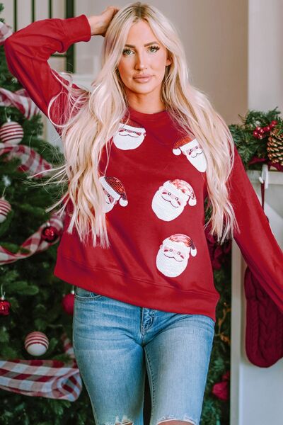 Sequin Santa Patch Round Neck Sweatshirt |1mrk.com