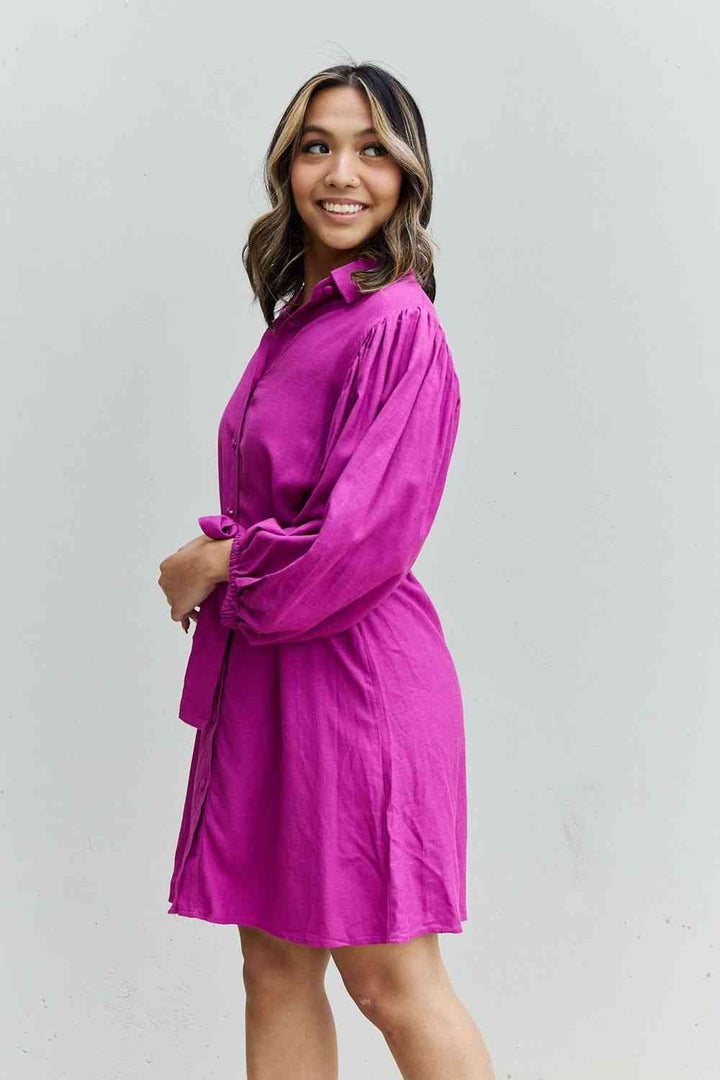 Jade By Jane Hello Darling Full Size Half Sleeve Belted Mini Dress in Magenta | 1mrk.com