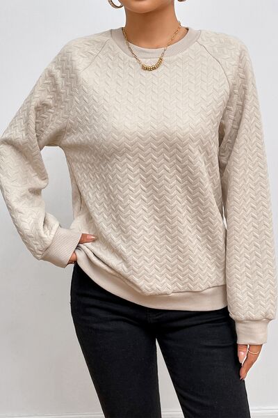 Texture Round Neck Long Sleeve Sweatshirt |1mrk.com