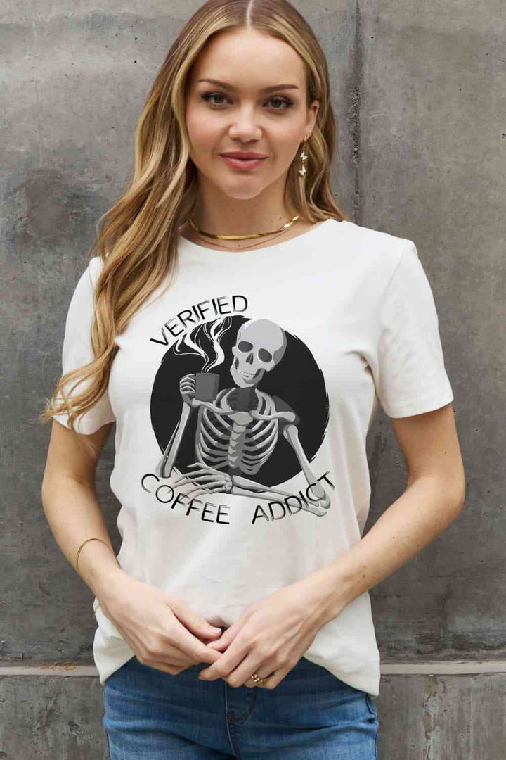 Simply Love Full Size VERIFIED COFFEE ADDICT Graphic Cotton Tee | 1mrk.com