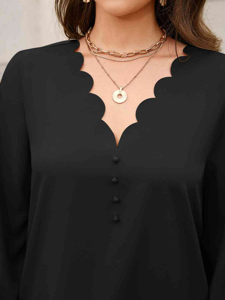 V-Neck Long Sleeve Blouse | 1mrk.com