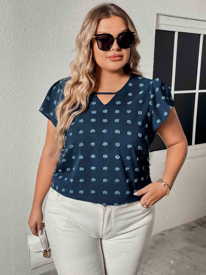 Plus Size Swiss Dot V-Neck Flutter Sleeve Tee | 1mrk.com