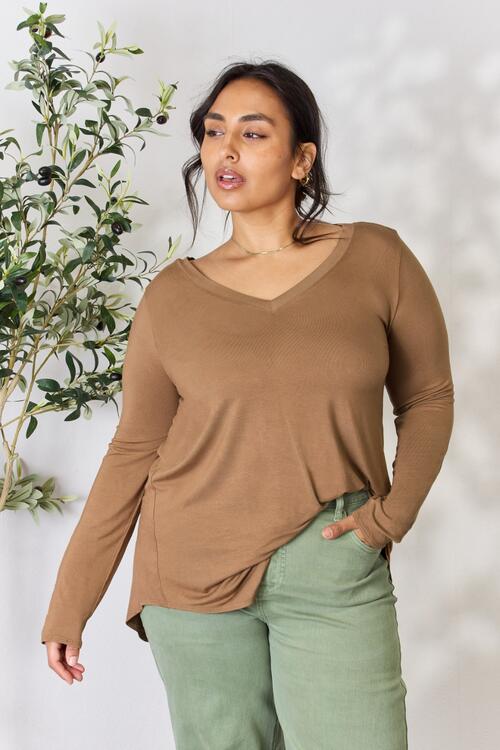 Zenana Full Size Long Sleeve V-Neck Top | 1mrk.com
