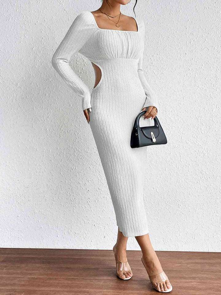 Square Neck Cutout Long Sleeve Dress |1mrk.com