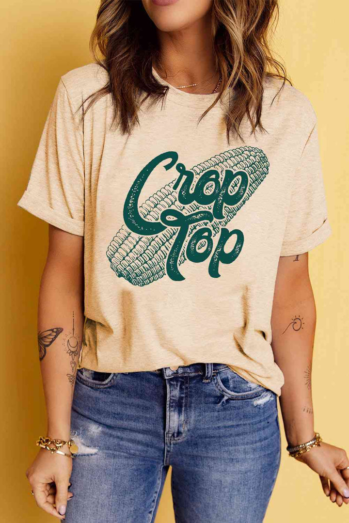 Corn Letter Graphic Cuffed Tee | 1mrk.com