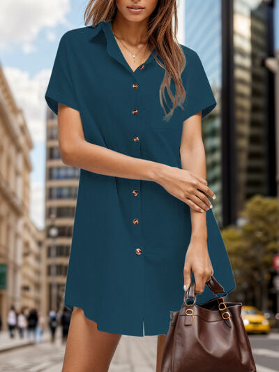 Pocketed Button Up Short Sleeve Dress | Trendsi