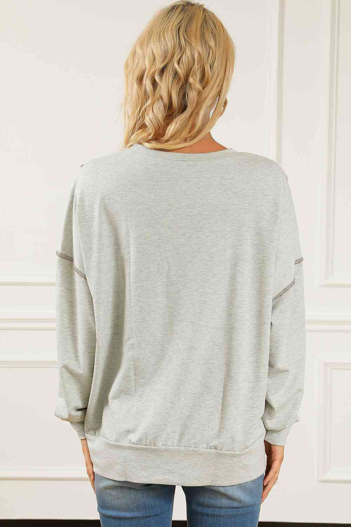 Leopard Exposed Seams Round Neck Sweatshirt | 1mrk.com