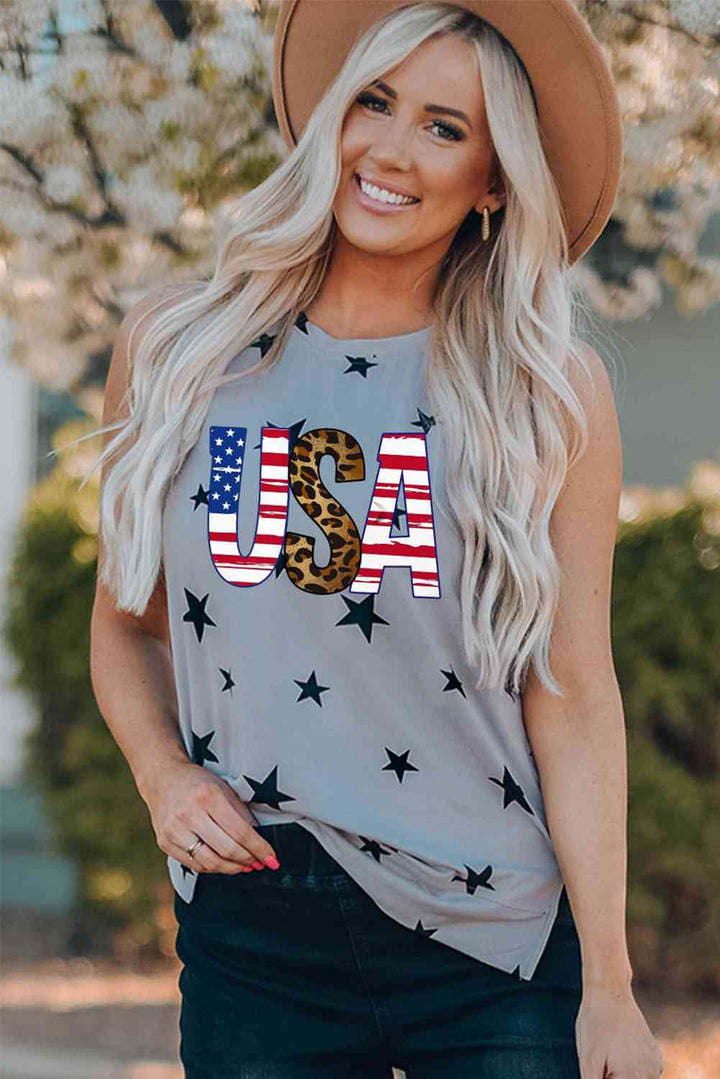 USA Star Print Tank with Slits | 1mrk.com