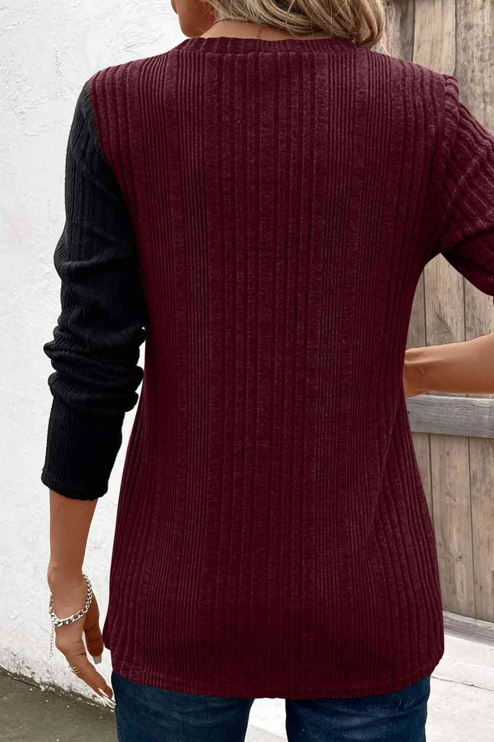 Contrast Long Sleeve Knit Top | 1mrk.com