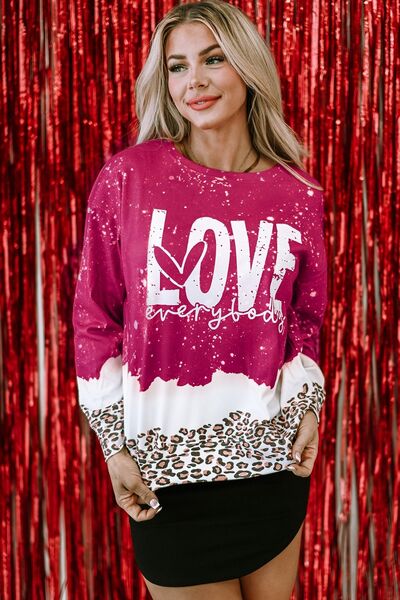 LOVE EVERYBODY Leopard Round Neck Sweatshirt | Trendsi