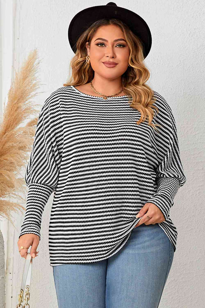 Plus Size Striped Long Sleeve Top | 1mrk.com