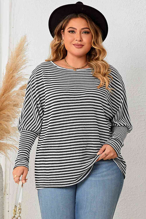 Plus Size Striped Long Sleeve Top | 1mrk.com