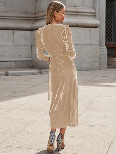 Surplice Puff Sleeve Midi Dress |1mrk.com