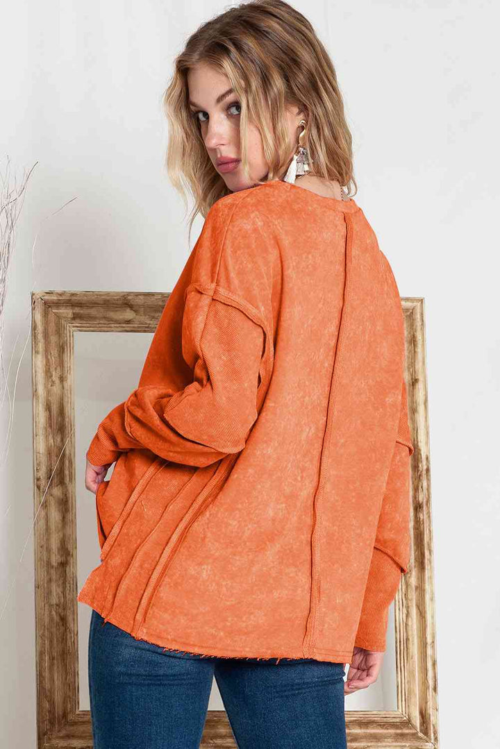 Full Size Exposed Seams Round Neck Dropped Shoulder Sweatshirt |1mrk.com