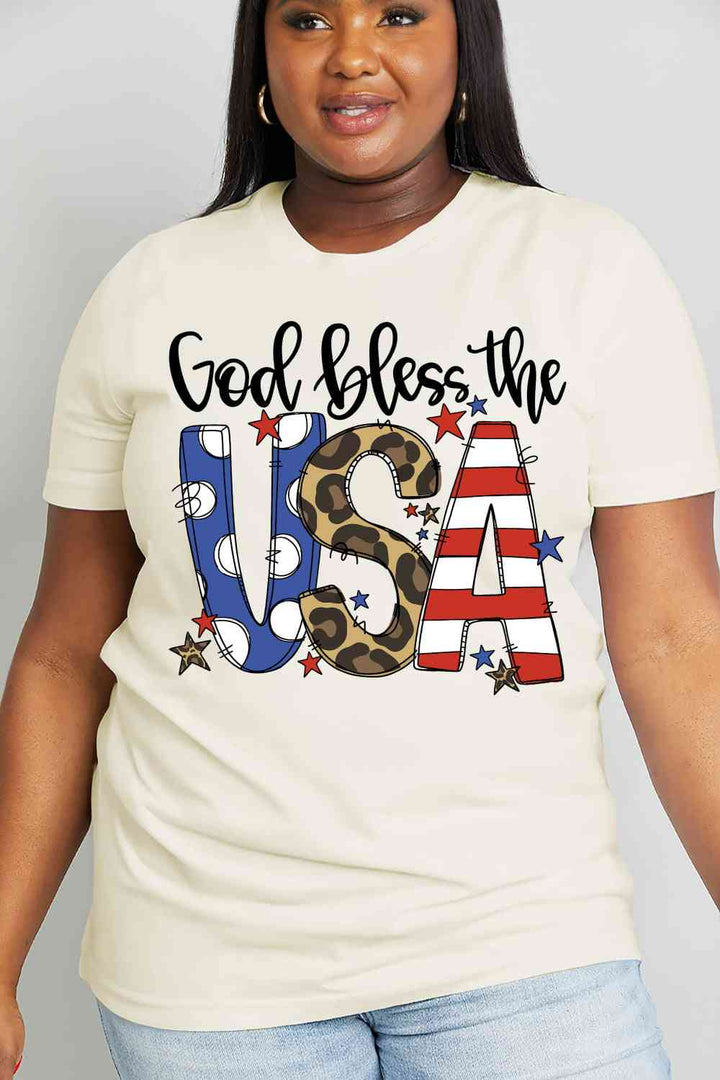 Simply Love Full Size GOD BLESS THE USA Graphic Cotton Tee | 1mrk.com