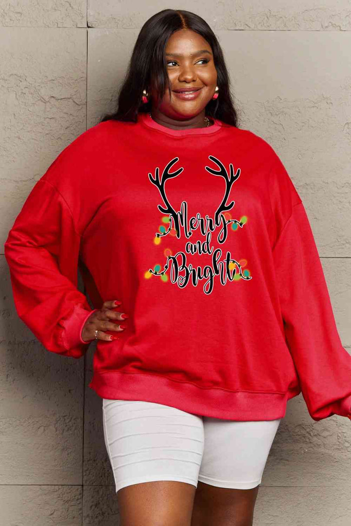 Simply Love Full Size MERRY AND BRIGHT Graphic Sweatshirt |1mrk.com