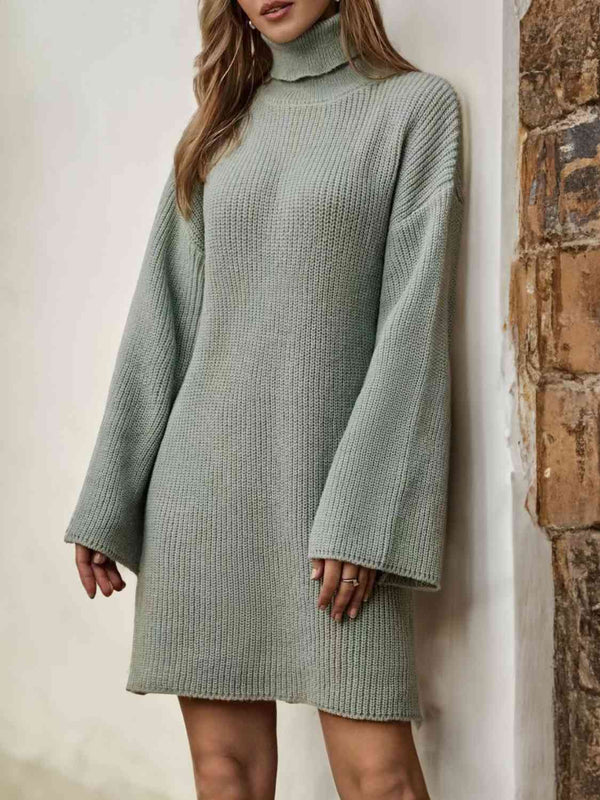 Turtleneck Dropped Shoulder Sweater Dress | 1mrk.com