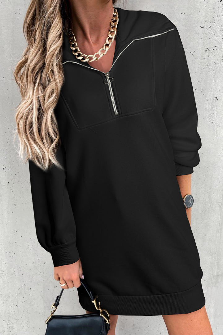 Half Zip Dropped Shoulder Mini Sweatshirt Dress | Trendsi