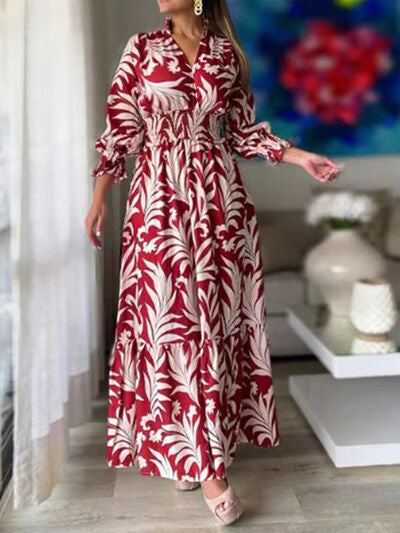 Printed Flounce Sleeve Maxi Dress | Trendsi