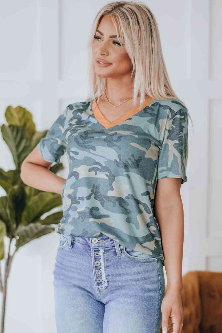 Camouflage Two-Tone V-Neck Tee | 1mrk.com